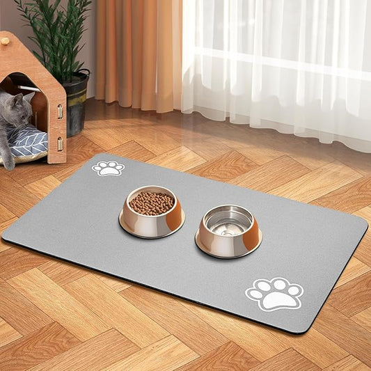 Pet Feeding Mat-Absorbent Dog Mat for Food and Water Bowl-Accessories Pet Supplies-Bowl for Messy Drinkers-No Stains Quick Dry Dog Water Dispenser Mat (16"x24", Light Grey)
