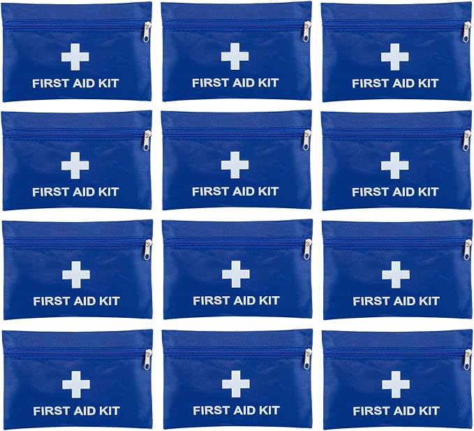 12 Pack Empty First Aid Kit Bag, Small First Aid Pouch Bulk, Water Resistant Travel Medical Organizer, Mini Emergency Supply Storage for Home, Car, Office, Camping, Outdoors (Blue, 20x14cm, Bag Only)