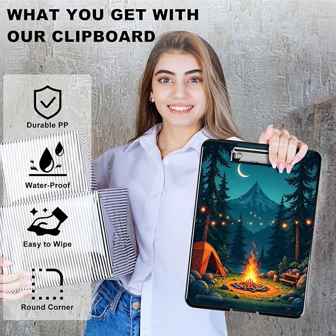 Heavy Duty Storage Clipboard, Slim Nursing Clipboard with Internal Pen Case, Portable File Organizer Case for A4 Letter Size Paper Office Medical Professionals, Dark Mountain Flame