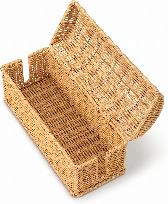 Rattan Cable Management Box, Ventilated Cord Hider with Flip Lid