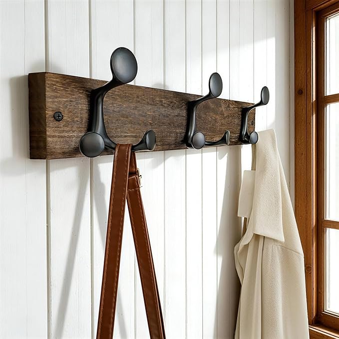 SKOLOO 17-Inch Wood Burnt Coat Rack Wall Mount with 3 Triple Hooks - Ideal for Family Entrances, Classrooms, and Pet Supplies Storage - Perfect Coat Hooks for Wall, Pack of 2