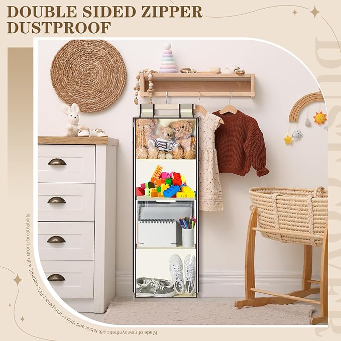 SATINIOR Hanging Stuffed Animal Storage with Zippers Dustproof over The Door Organizer with Large Pockets Different Hanging Methods for Shoes, File(Transparent,4 Layer)