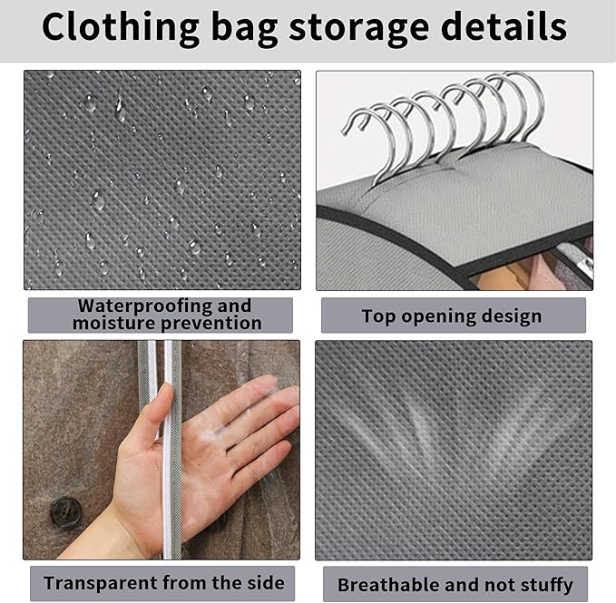 3 Pcs 10" Gusseted Garment Bags 40" & 50" PEVA Breathable Dust Cover | clothes storage bags,Garment Bags,Hanging Clothes Covers with Bedroom,Suits,Padded Clothes, Dress, Shirts, Sweaters, Keep Dry