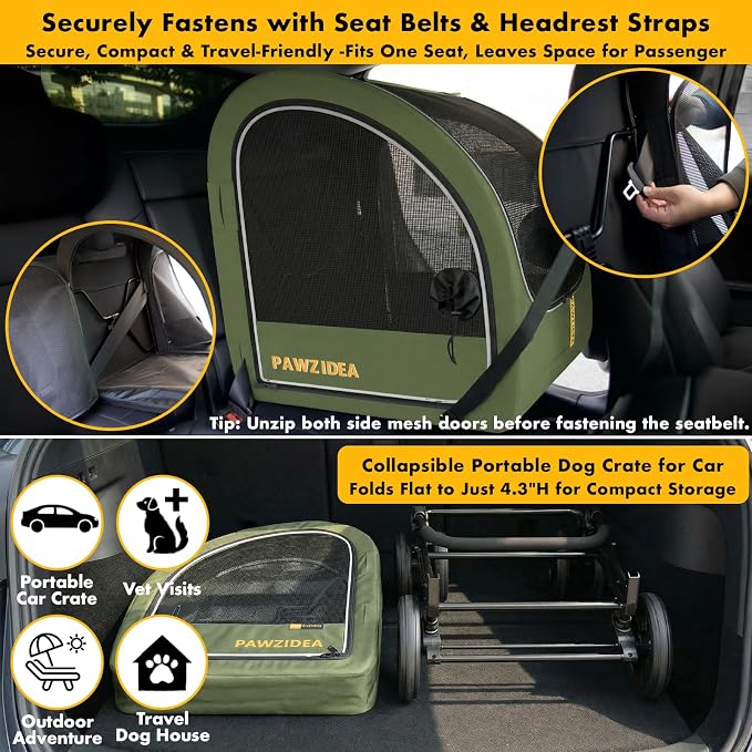 PAWZIDEA 3-in-1 Large Dog Stroller with Detachable Carrier, 45% Extra Tall | Dog Crate Car Travel for 2 Medium Dogs Sit Upright, Foldable Jogger Pet Stroller All-Terrain, Adjustable Handle, Up to 100lbs