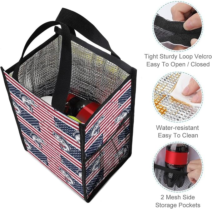 Portable Insulated Lunch Bag Thermal Lunch Box Compatible with American Bass Fishing Lure Flag Food Containers Bags Picnic Camping Cooler Tote Bag