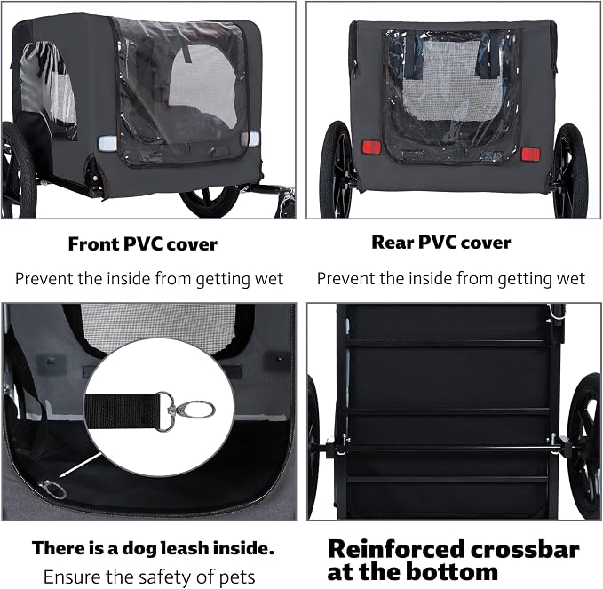 KEIKI Dog Bike Trailer with Built-in Leash, Pet Stroller Cart Bicycle Carrier, Easy Folding Cart Frame with Front Caster & 16" All-Terrain Wheels & Universal Hitch, Supports up to 66 lbs