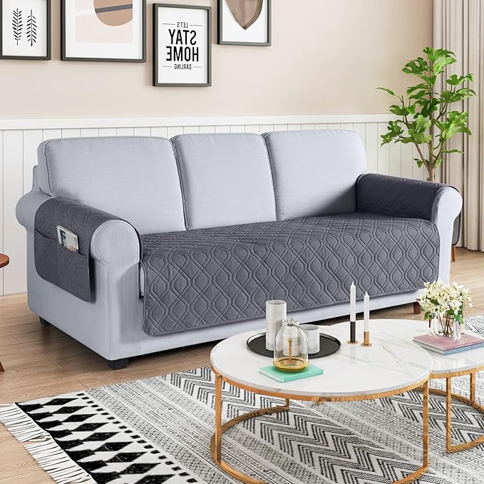 VANSOFY Waterproof Couch Cover for Pets, Dark Gray, 67.3" | Non-Slip, Washable, Utility Pockets, Pet Friendly, Furniture Protector Slipcover for 3 Cushion Couch