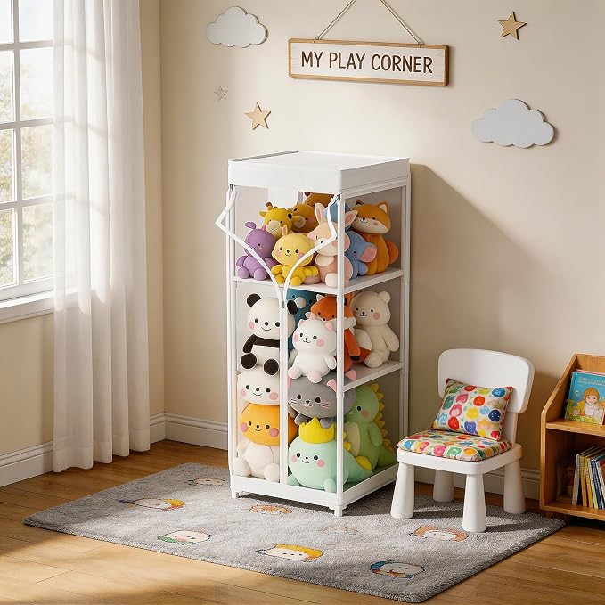 Clear Stuffed Animal Storage Organizer with Zippered Waterproof & Dustproof Cover, Large Stuffed Holder.