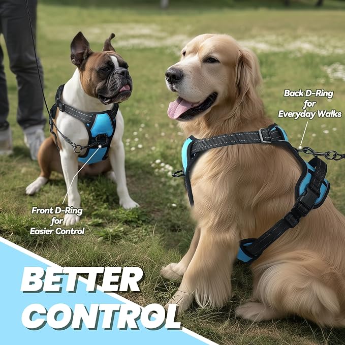 VIVAGLORY No Pull Dog Harness Vest Harness, L, Sky Blue - Plain | with Handle Front and Back Clip for Training & Pulling, No Pull & Escape Proof Padded Adjustable for Pet Puppy