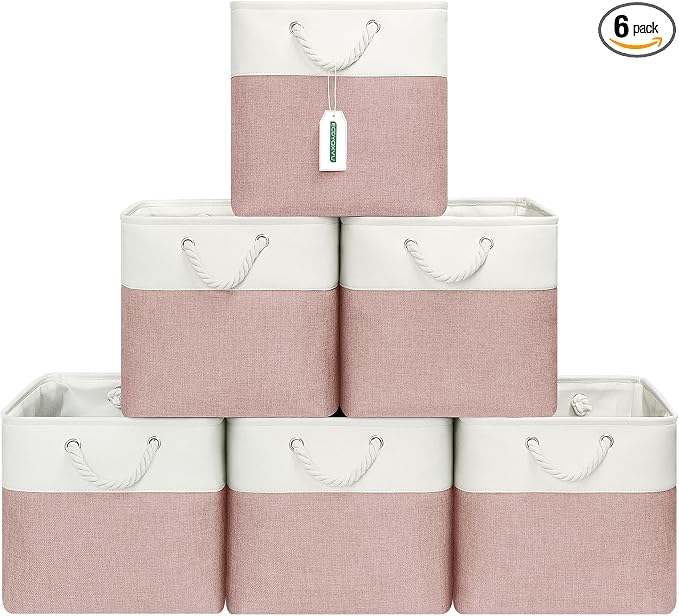 ECDYQXVU 13x13x13 Inch Storage Cube Bins Foldable Organizer Baskets 6 Pack | Soft Cotton Handles, Premium EVA Fabric, Hard Cardboard Bottom, Sturdy Metal Rim, Closet Shelf, Living Room, Bedroom, Laundry