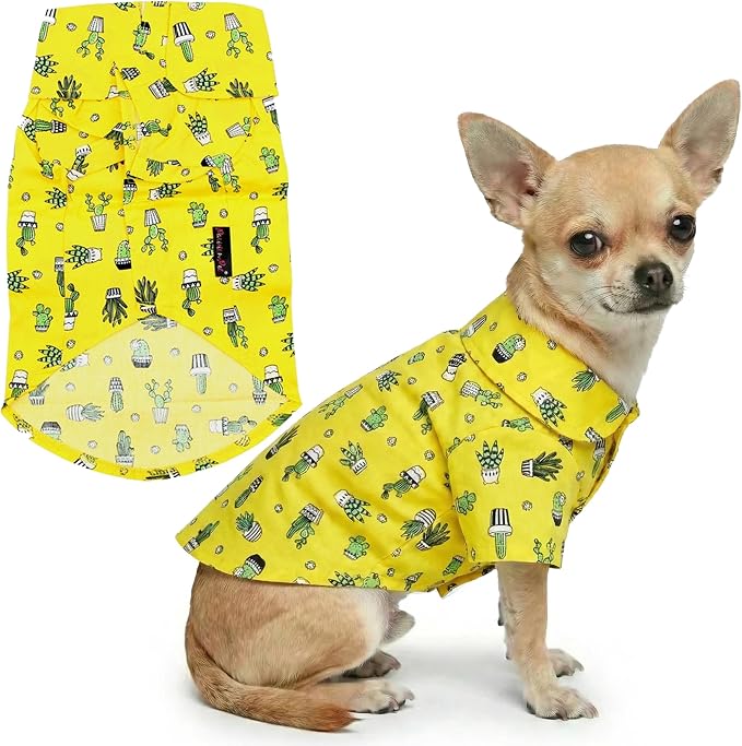 Parisian Pet Cactus Dog Shirt - Cotton Clothes for Small Dogs - Stylish Tropical Yellow Dog Outfit - Lightweight and Soft Puppy Clothes - Trendy Tshirts for Dogs - Comfortable Summer Camp Pet Apparel