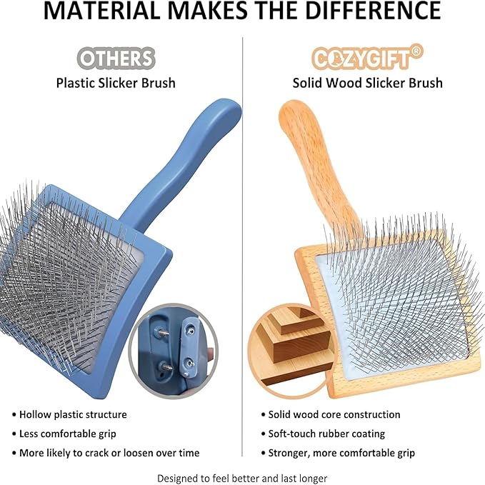 Slicker Brush for Dogs, Large Long Pin Dog Grooming Brush for Doodles Goldendoodles Poodles Labradoodle Bernedoodles, 3 Pcs Wooden Handle for Mats Tangles - Wood