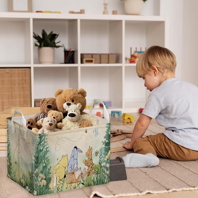 Winnie Nursery Decor, the Pooh Baby Stuff, Winnie Storage Nursery Basket, Large squarecanvas Laundry Hamper With A Waterproof PECoating, Foldable, Toys Bin, Baby Nursery HamperDecor, Classic
