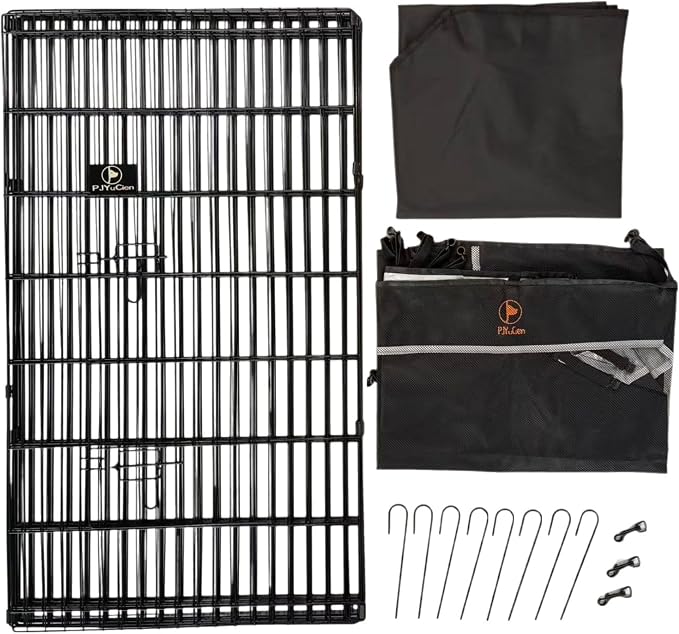 PJYuCien Puppy Playpen with Top Cover & Bottom Pad, 8 Panels 42" H, Black | 24"W, Large Pet Safe Sanctuary, Foldable Octagonal Pen, Versatile, Indoor & Outdoor, Backyard Pasture, Protects Floors