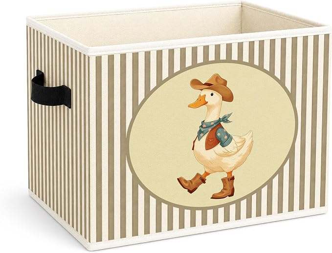 Cowboy Goose Storage Bin, Foldable Fabric Basket for Kids Room Nursery | Foldable fabric storage bin with western goose design for toys, books, clothes, nursery, bedroom, and playroom use.