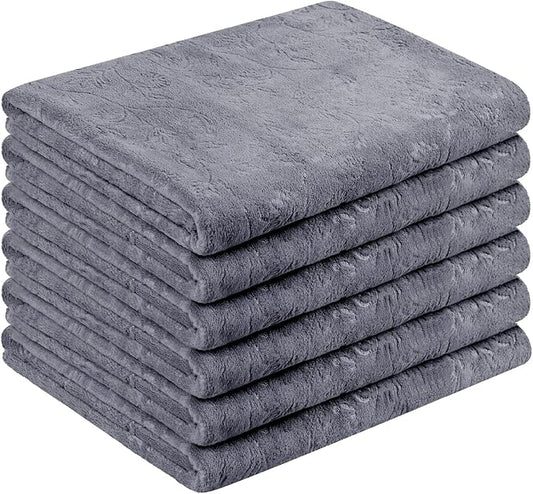JML Bath Towels Set of 6, Oversized Large Microfiber Bath Towels for Adult Men Women, 30" x 60", Soft,Super Absorption, Perfect for Shower, Sauna, Yoga, Gym, Beach, Pool, Sport - Grey Floral Pattern