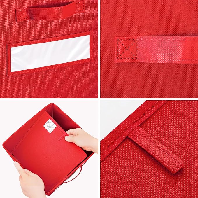 13x13x13 storage cube bins(Set of 10) Fabric storage cubes with 10 Labels Window Cards & a Pen, storage cubes 13x13, Collapsible 13 inch cube storage bins, Cubby Organizer Boxes, Red