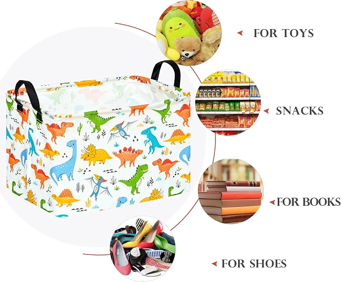 Baby Storage Basket Nursery Box Laundry Hamper Organization Bins for Toys and Clothes with Handles (Color Dino)