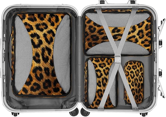 4 Set Packing Cubes for Travel, Animal Print Leopard Skin Packing Cubes for Women, Travel Luggage Packing Organizers, Packing Cube Set, Leopard Print