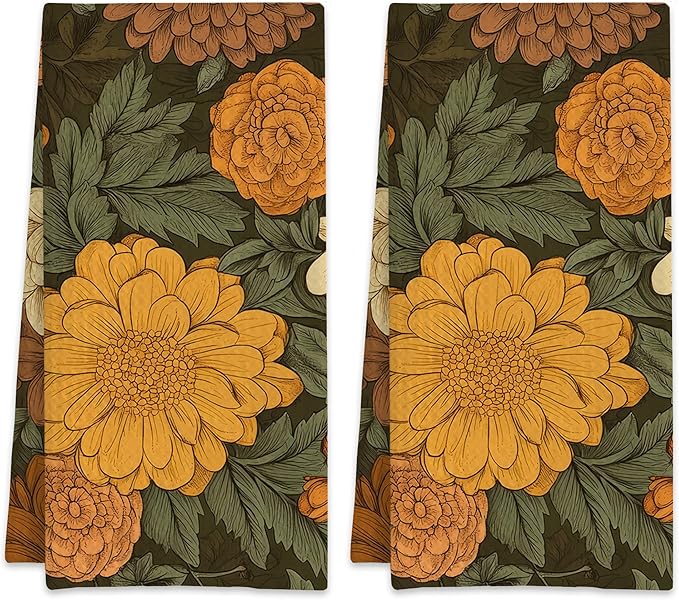 Vintage Floral Flowers Hand Towels,Set of 2 Absorbent Bath Towel Kitchen Dish Towel Home Gym Hotel Bathroom Decor,16x24 Inches
