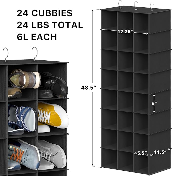 Simple Houseware 24 Section Shelves Hanging Shoes Organizer, Black | 3 Metal Hooks, 8 Tier, Holds Up to 24 lbs