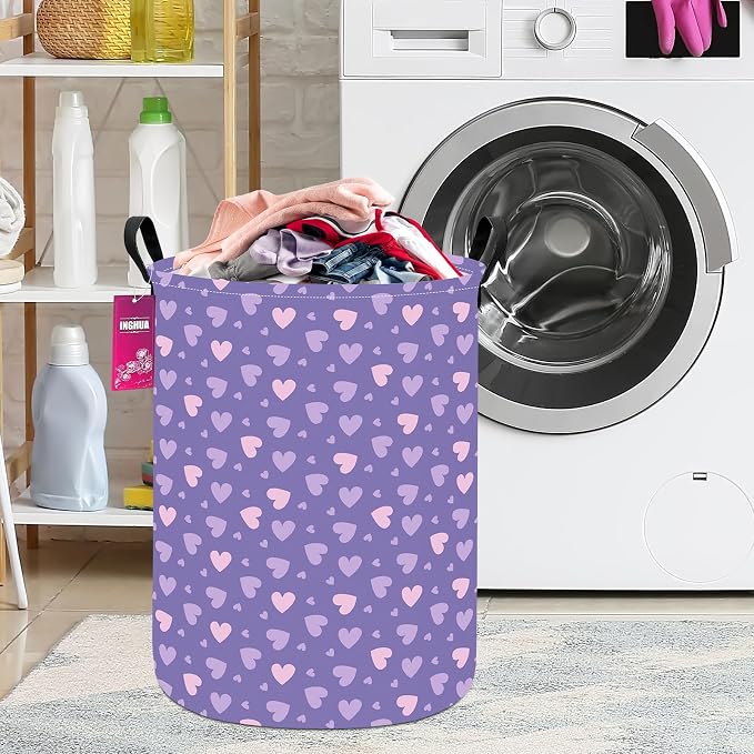 Purple heart Fabric Storage Bin Nursery Organizer Basket | Organizer Bin Dirty Clothes Collapsible Waterproof for College Dorms, Boys and Girls Bedroom,Bathroom
