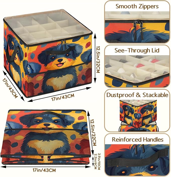 TropicalLife Lovely Dog Shoe Organizer for Closet | Foldable Shoe Storage Box Bin 16-32 Pair Shoe Storage for Sneakers, Boots & Heels with Adjustable Dividers, Clear Cover