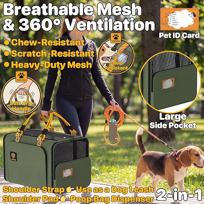 PAWZIDEA Expandable Large Pet Carrier with Wheels, 24x16x16 in Rolling Cat Carrier for 2–4 Cats up 55lb, Soft-Sided Collapsible Small Medium Dog Crate for Car Travel, Telescopic Handle, Storage Pocket