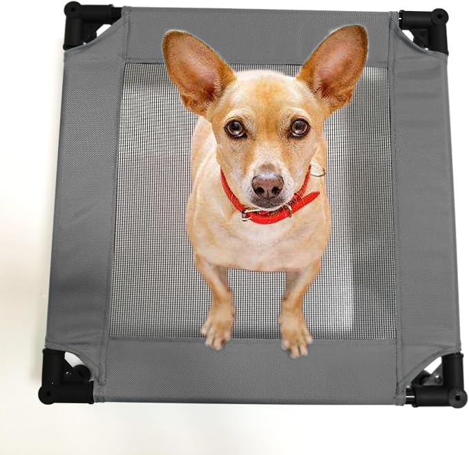 Pozico Elevated Pet Bed with Breathable Mesh for Small Cat and Dog, Raised Cooling Pet Cot for Puppy and Kitty, 18.9x18.9 inch (Dark Gray Bed)