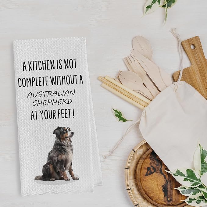 Australian Shepherd Dish Towels - Funny Australian Shepherd Waffle Weave Kitchen Towels, Hand Towel, Tea Towel (16×24 Inches)