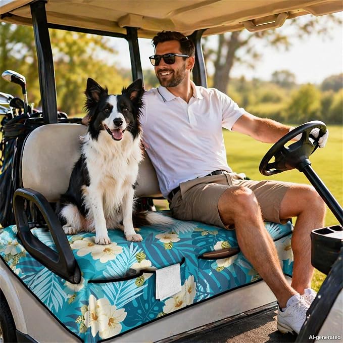 Tropical Golf Cart Seat Covers with Pockets, Universal Golf Towel Blanket for Women Men Club Car Decor