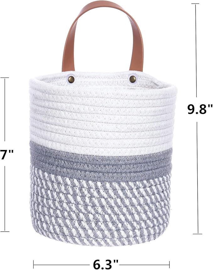 Wall Hanging Storage Basket, Woven Plant Holder for Organizing, 6.3” x 7" | Small decorative basket for towels, and toys, flowers. Hanging storage organizer for wall decor and home organization.