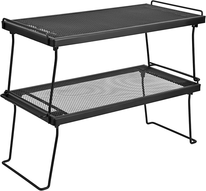 IBERG Stackable Cabinet Shelf Organizer, Set of 2 Metal Shelves (Black)