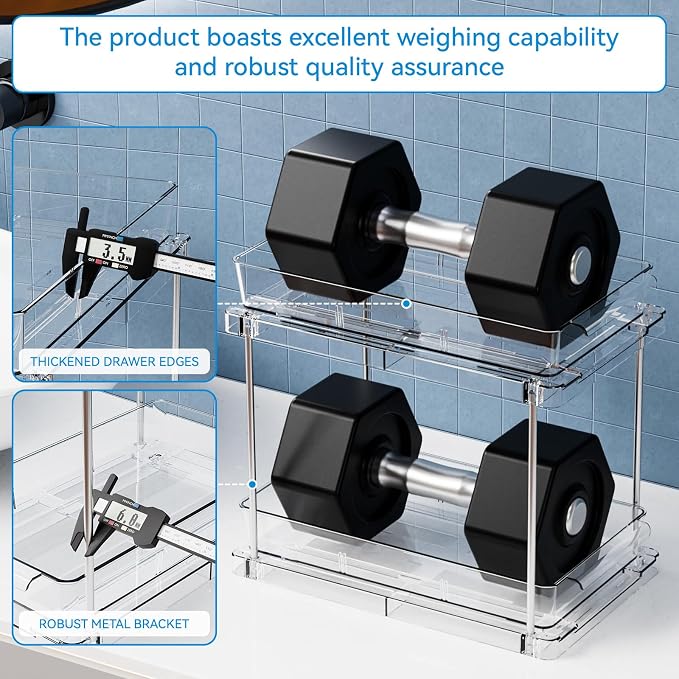 2 Pack 2 Tier Pull Out Drawers for Medicine Cabinet Organizer,Bathroom Under Cabinet Storage,12.1″ Deep Pantry and Medicine Shelf Organizer for Toiletry Product,Vitamin Bottle and Supplement