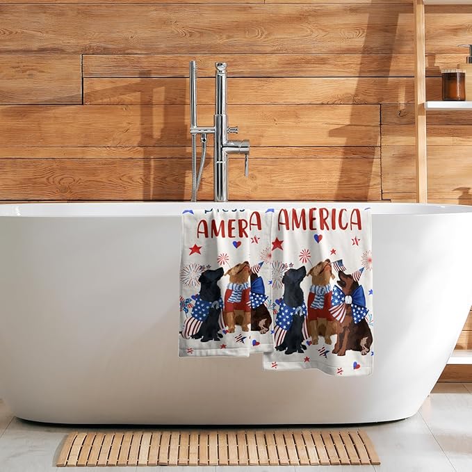 Giwawa 4th of July Patriotic Dogs Hand Towels Set of 2 American Independence Day Kitchen Towels Absorbent Washcloth Towel for Home Holiday Decor