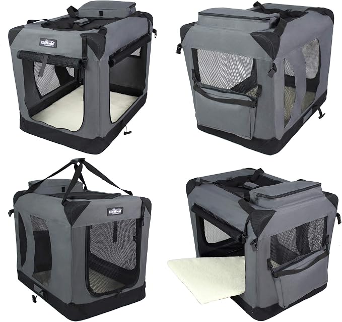 EliteField 3-Door Soft Dog Crate with Bed & Carrying Bag (2-Year Warranty) | 3 Mesh Doors, Steel Frame, Removable & Washable Crate Cover and Bed Cover, Storage Pockets, Indoor/Outdoor, Foldable