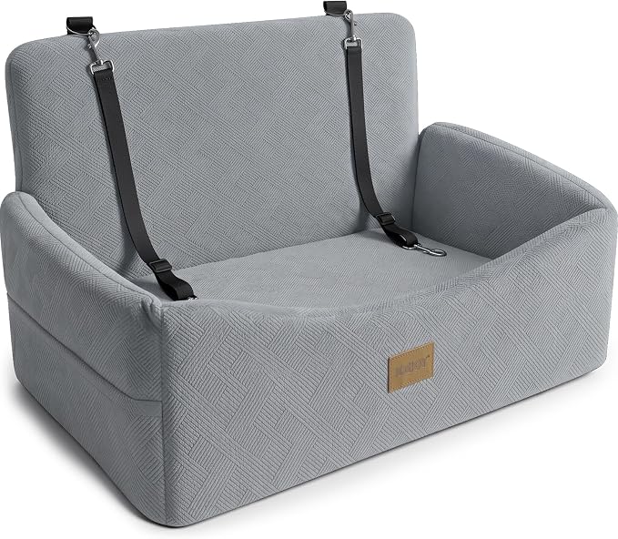 JOEJOY Dog Car Seat for Large Medium Sized Dogs Under 55 lbs, Dog Booster Seat for 2 Small Dogs with Detachable Washable Cover, Memory Foam Pet Car Seat with 2 Safety Belts and Storage Pockets