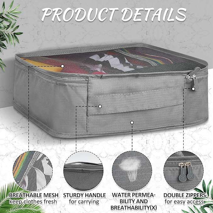 Silkfly 8 Pcs XL Packing Cube for Travel Luggage,Simple,Gray | 17.7 x 13 x 4.7, Same Size, Gray Suitcase Storage Organizer Set, Reusable Mesh Clothes Cube for Hiking Camp Family Accessory