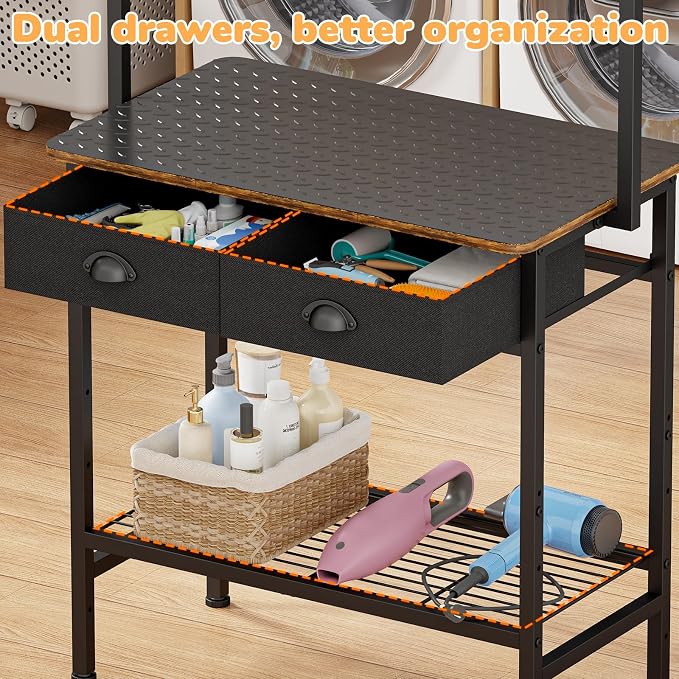Cutogxon Dog Grooming Table for Small Dogs at Home | Adjustable Height Pet Grooming Table with Double Drawers,Mesh Tray,Non-slip Removable Washable Mat and EVA Protective Lanyard