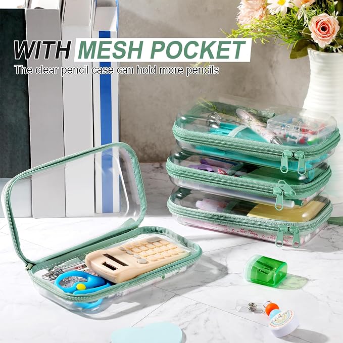 Sanwuta 4 Pcs Clear Hard Shell Zipper Case Plastic Case, Matcha Green