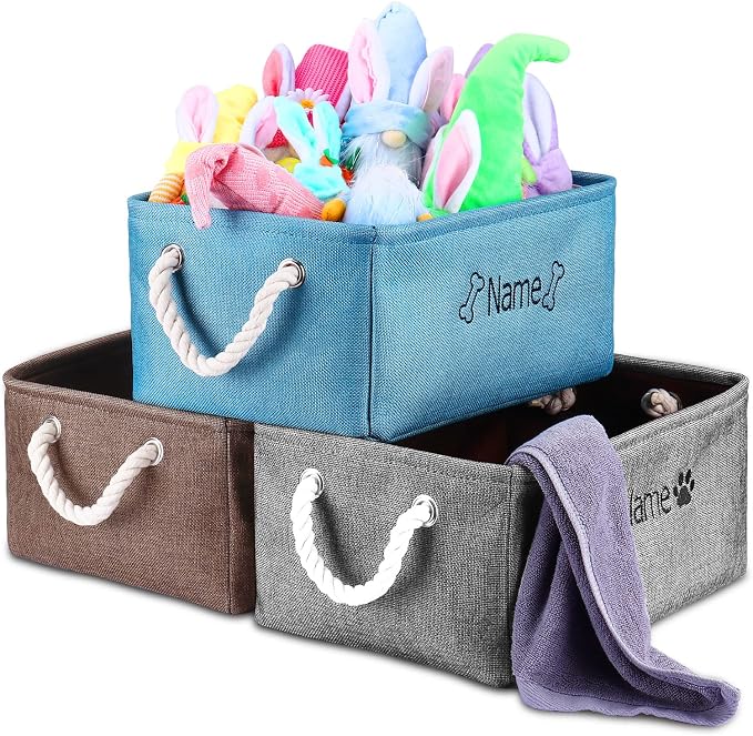 Dog Toy Storage Basket/Bin with Personalized Embroidered Pet Name - Collapsible Pet Storage Bins Rectangle Organizer Basket for Dog Toys, Clothing, Blankets, Food & Accessories (large, Pink)
