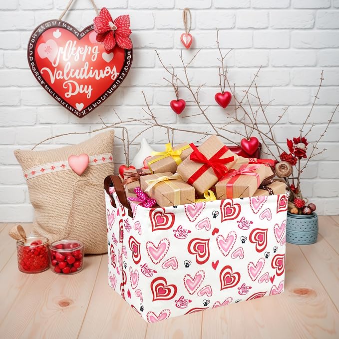 Valentine's Day Basket Gift for Empty Cute Heart Large Storage Bin for Kid and Baby Room Décor (Love you heart)