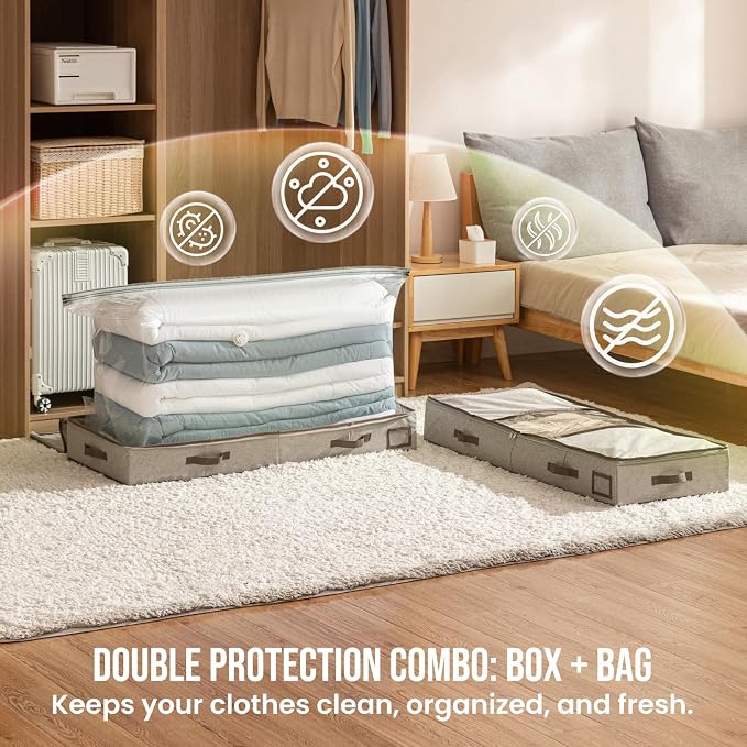 TAILI Under Bed Vacuum Storage Bags for Comforters and Blankets, Save 80% Space, Large Capacity Foldable Cationic Storage Box for Quilts Pillow Blankets Linen, 41" x 17.7" x 6", Jumbo Vacuum Seal