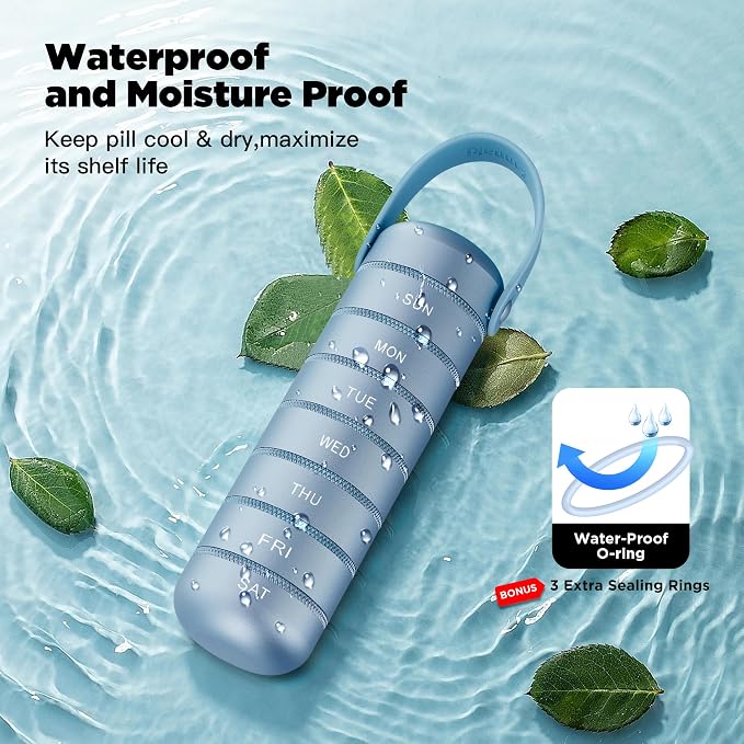 Zannaki Metal Weekly Pill Organizer, Large Travel Pill Box 7 Day, Waterproof Daily Pill Case with Silicone Handle, Aluminum Alloy Portable Pill Holder Container for Vitamin, Medicine, Supplement,Pills