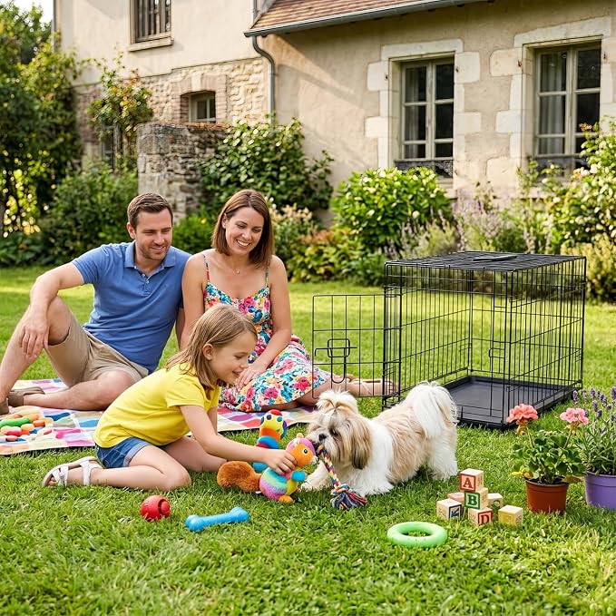 BestPet | Dog Crate | 24" | Black | Foldable Metal Kennel with Single Doors, Secure Slide-Bolt Latches, Leakproof Tray | Portable Dog Cage for Small Breeds | for Travel, Indoor & Outdoor Use