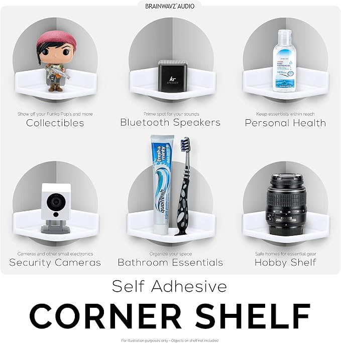 BRAINWAVZ Mini Corner Shelf Mount for Security Cameras, Baby Monitors, Speakers, Plants & More, Universal Holder, Strong Adheasive, Easy to Install, No Mess, Screwless (White)