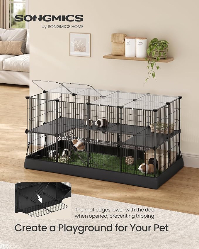 SONGMICS Pet Playpen, 2-Tier Steel Pen with Roof | Indoor Dog Fence, 47.2 x 23.6 x 23.6 Inches, Waterproof Mat, 2 Doors, Ink Black, Damion Collection, ULPI015B101