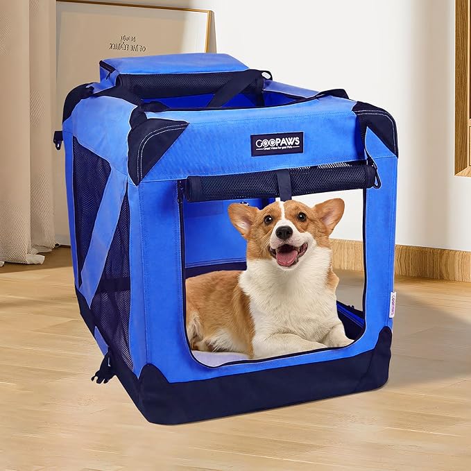 Jespet 3 Door Soft Dog Crates Kennel for Pets, Folding Travel Pet Carrier | 3 Mesh Doors 30'' Dog House, Large Pocket, Easy to Install, Steel Frame, Removable Crate Pad, For Indoor & Outdoor
