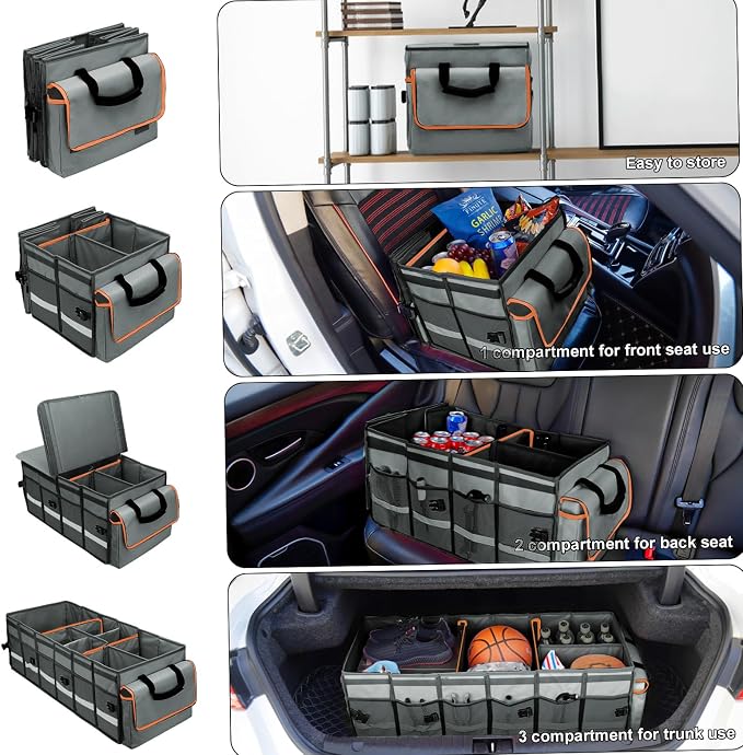 GDNasist Car Trunk Organizer and Storage with Removable Leakproof Cooler Bag, 6 Removable Dividers for Custom Space, Collapsible Trunk Storage with Non Slip Bottom, Foldable Cover for SUV, Jeep, MPVs | Collapsible Trunk Organizers with Lid & Removable ...