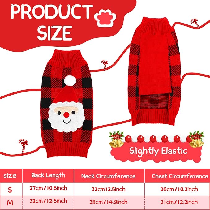 Sanwuta 3 Pack Dog Christmas Sweater Knitted Santa Reindeer Snowman,Medium | Festive Holiday Outfit, Turtleneck Knit Plaid Design, Winter Party Photo Props, Cozy Pet Costume for Small Dogs